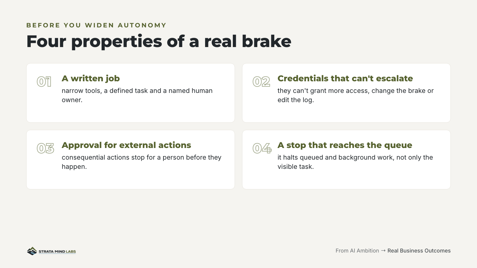 Four properties of a real brake